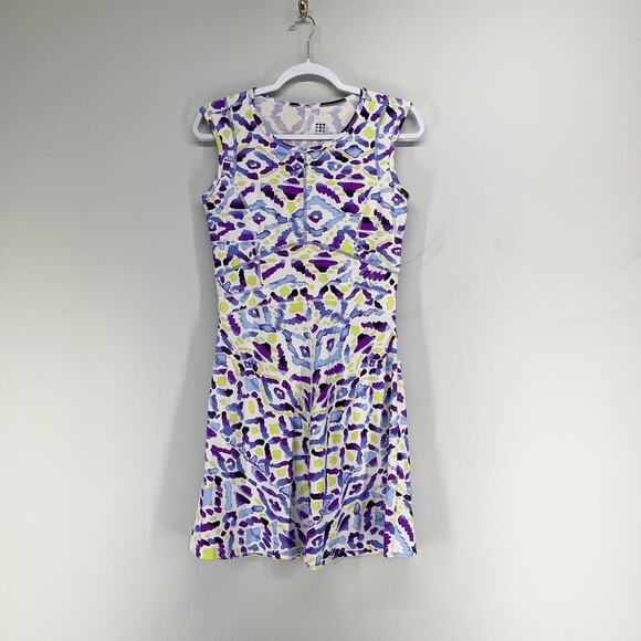 Title Nine Dream Fit Flare Sleeveless Dress Womens Small Purple Geometric Print - Picture 1 of 8